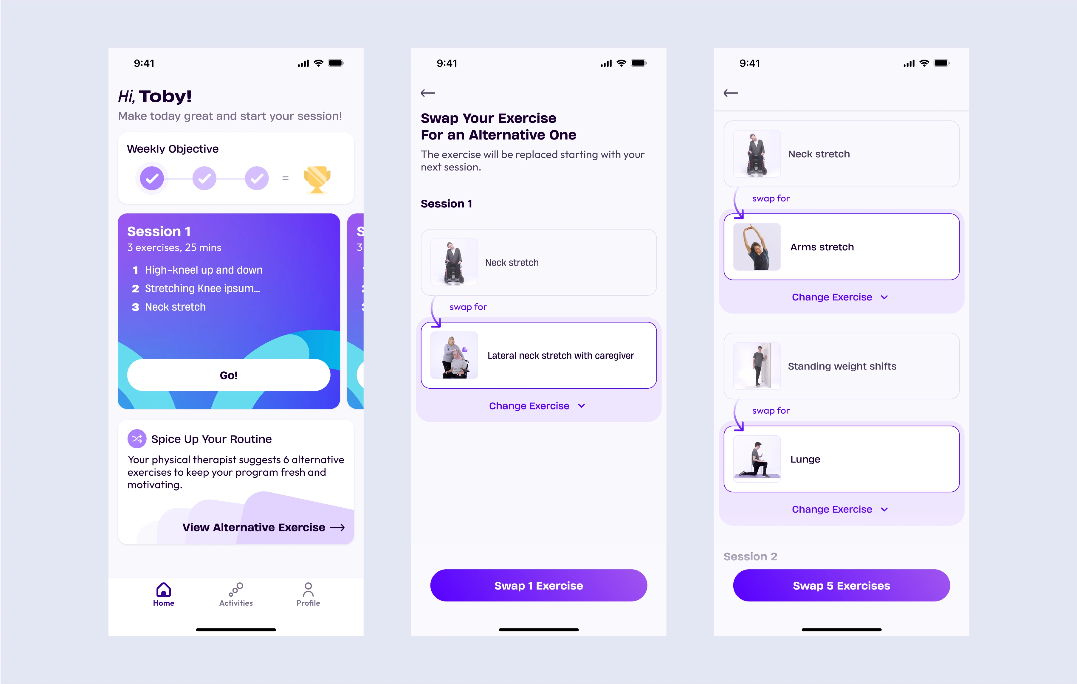 Patient mobile app with alternative exercises